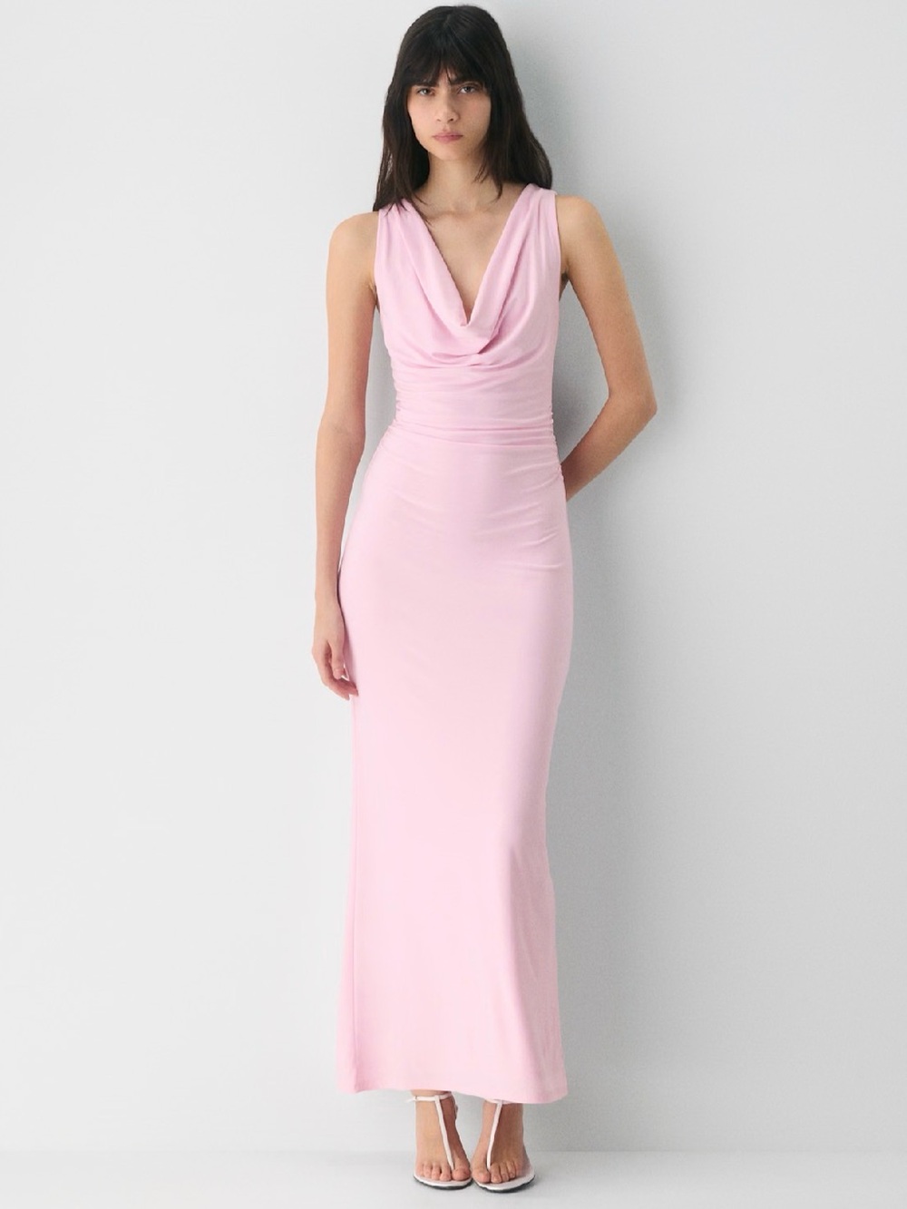 ARITZIA Smooth Matter Tango Sleeveless Cowl Neck Maxi Dress Milkshake Pink EUC